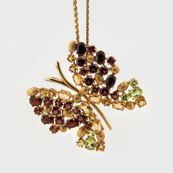Garnet. Peridot, Citrine gemstone pendant in 14k yellow gold