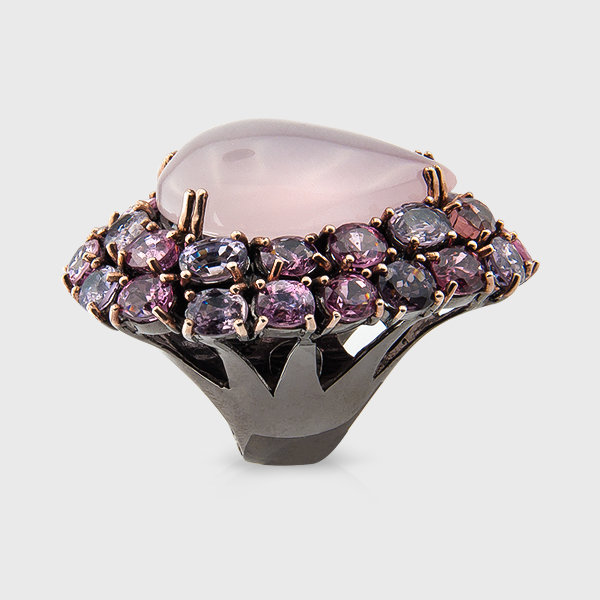 Rose Quartz and Spinel gemstone ring in sterling silver