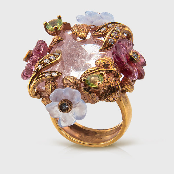 Aquamarine,Quartz,Topaz Colored gemstone ring in yellow gold plated silver