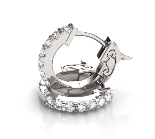14KT WHITE GOLD 0.20 CT H-I SI3/I1 SAFETY LOCK HOOPS EARRINGS