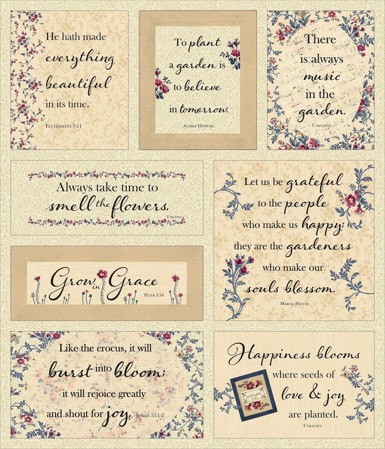 Grow in Grace Fabric Panel from Victory Garden collection