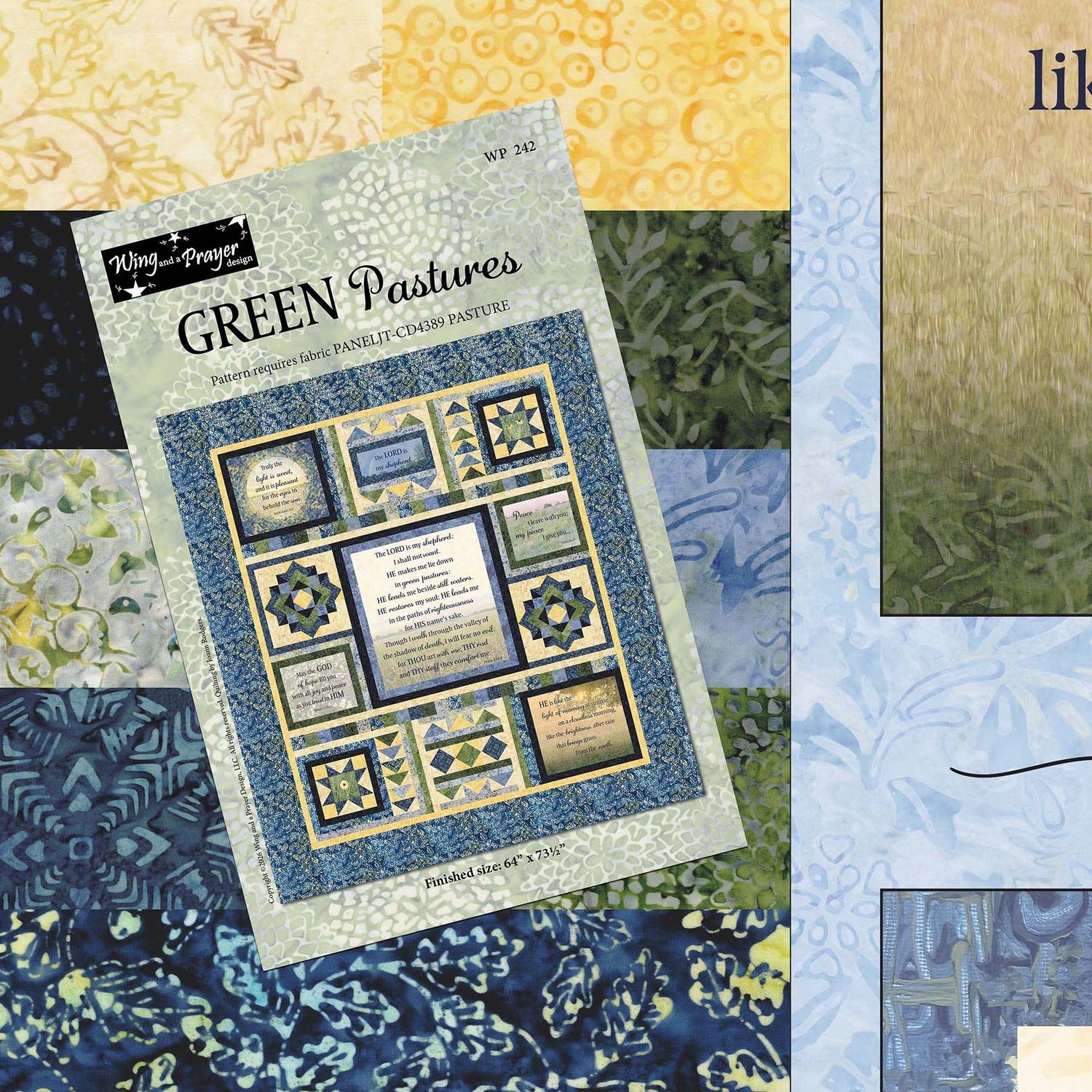 Green Pastures Kit (includes panel, fabric for top & binding plus pattern)