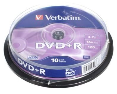 Verbatim DVD+R 16x 4,7GB 10p 43498 cake DataLife+,Adv.AZO+, bez nadruku