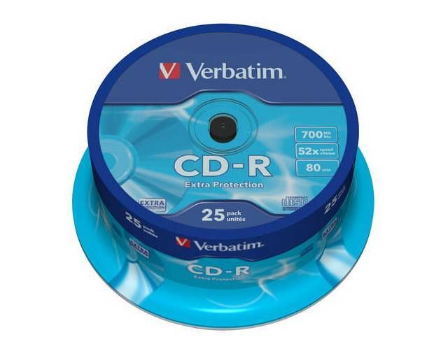 Verbatim CD-R 52x 700MB 25p 43432 cake DataLife,Extra Protection, bez nadruku