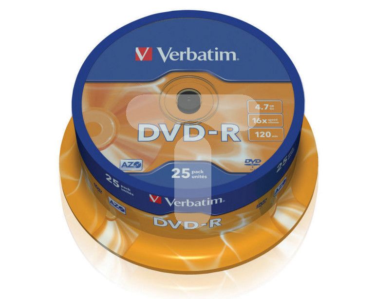 Verbatim DVD-R 16x 4,7GB 25p 43522 cake DataLife+,Adv.AZO+,scratch res, bez nadr