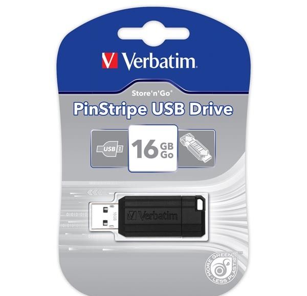 Verbatim USB pendrive,USB 2.0/16GB 49063 USB A, z wysuwanym złączem czarny GO PIN