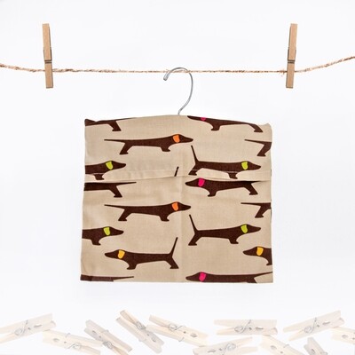 Peg Bag - Beige with Brown dogs