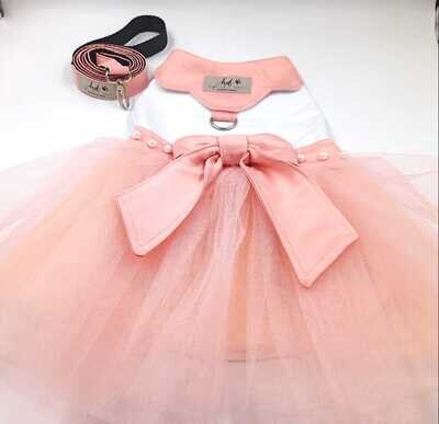 Pretty white and peach dress with satin bow and pearls - Two Sizes