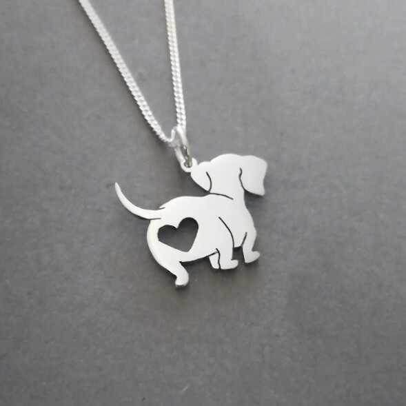 Silver Pendant and Chain - Dachie Bum with heart