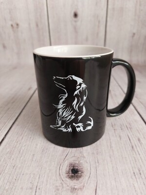 Black and white mug - Long Haired Dachshund