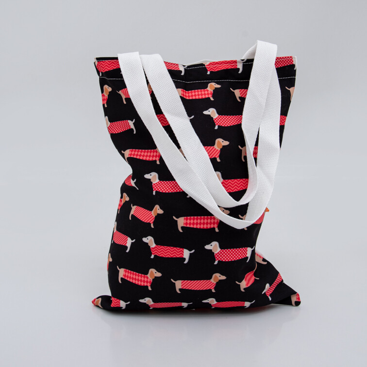 Canvas Shopper Bag - Black with red dogs