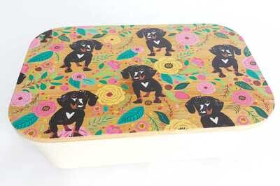 ​Bamboo Fibre Lunch Box - Floral Dachshund pattern