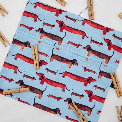 Peg Bag - Blue with Brown Dogs