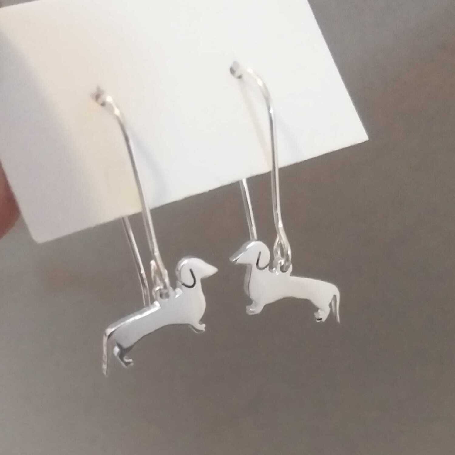​Sterling Silver Dachshund Earrings - Dangling