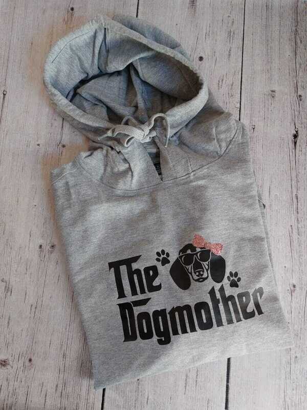 The Dogmother Hoodie - Grey with black print & Rose gold Bow - Small ONLY