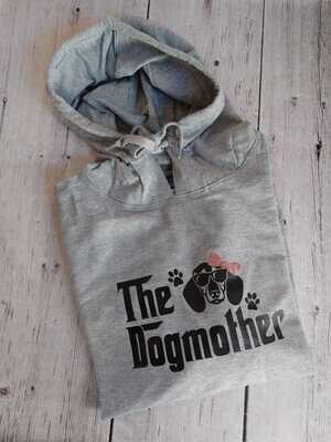The Dogmother Hoodie - Grey with black print & Rose gold Bow (Heavy Weight)