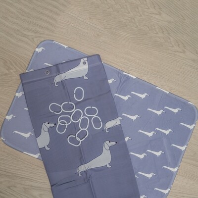 Shower Curtain and Bath Mat set - Grey and White