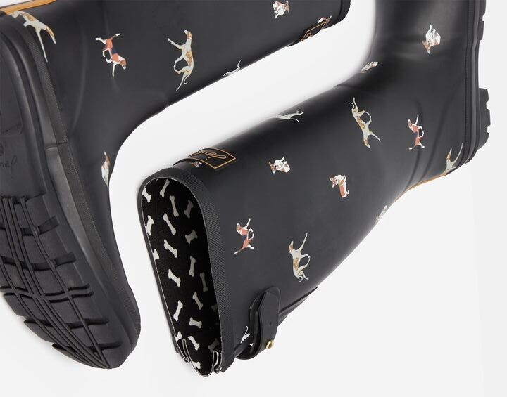 Imported Joules Wellington Boots - Black Mixed Dogs