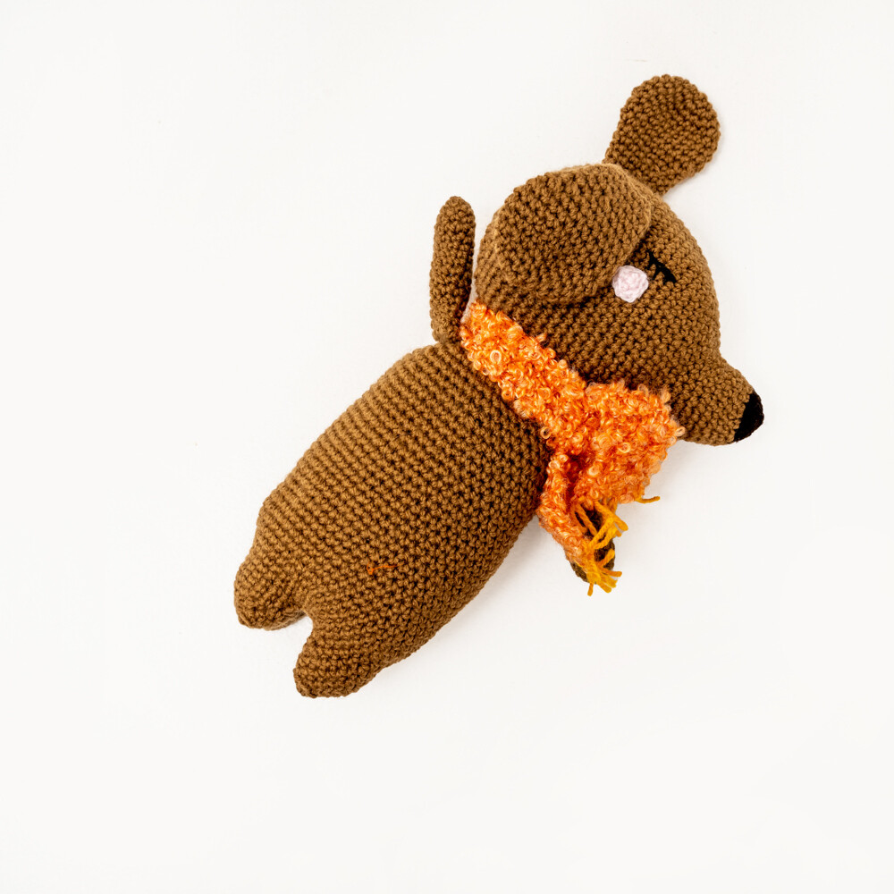 Crochet Dachshund - Orange scarf