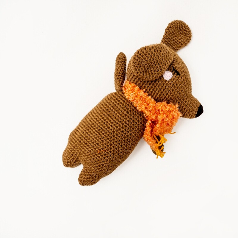 Crochet Dachshund - Orange scarf