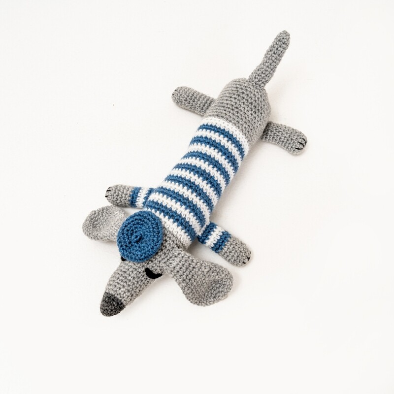Crochet Dachshund - Blue stripe