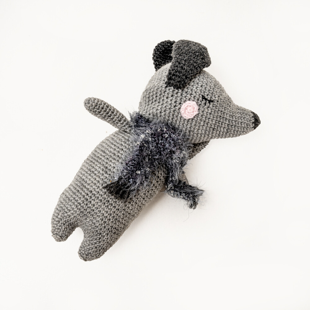 Crochet Dachshund - Grey scarf