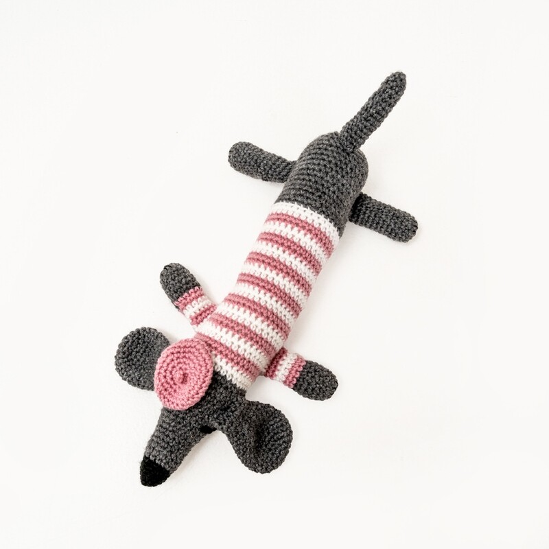 Crochet Dachshund - Pink stripe