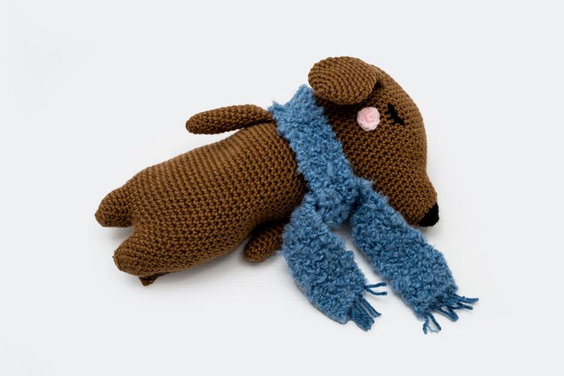 Crochet Dachshund - Blue scarf