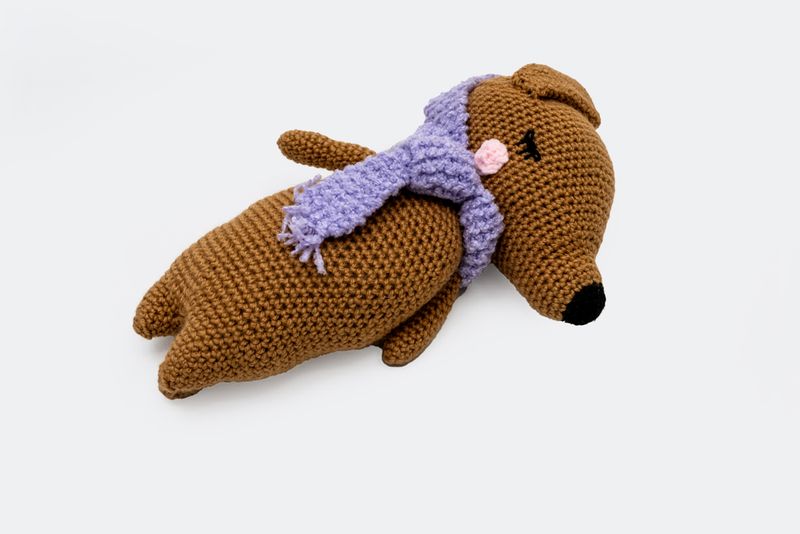 Crochet Dachshund - Purple scarf