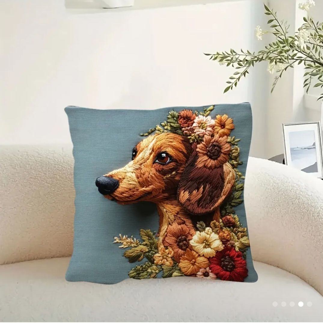 Vintage feel Embroidery Design Scatter cushion cover - Brown Dachshund Vintage feel Embroidery Design Scatter cushion cover - Brown Dachshund