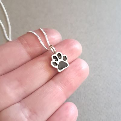 Pawprint Pendant with black resin inlay on Silver Chain