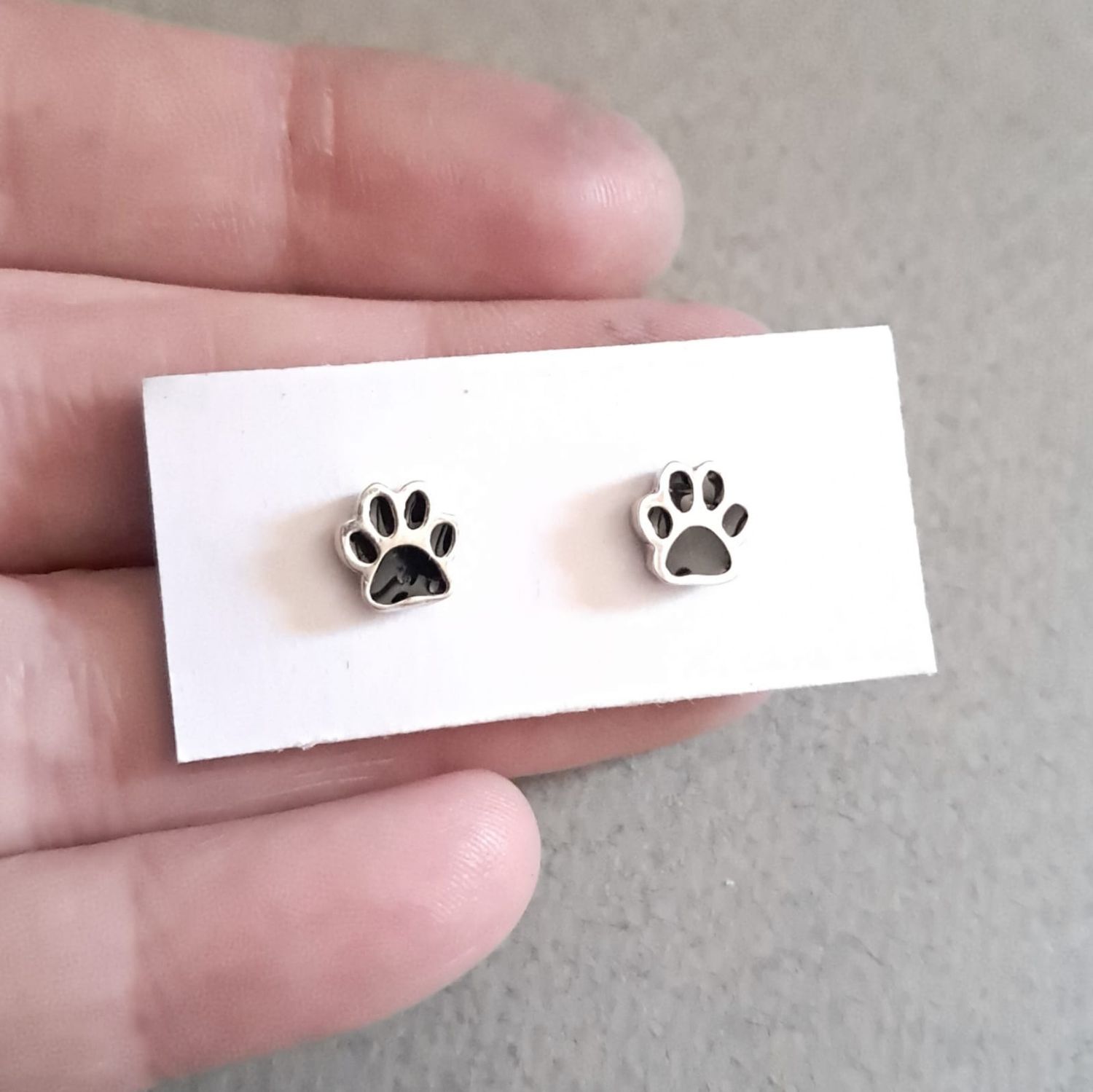 Pawprint Stud Earrings with black resin inlay