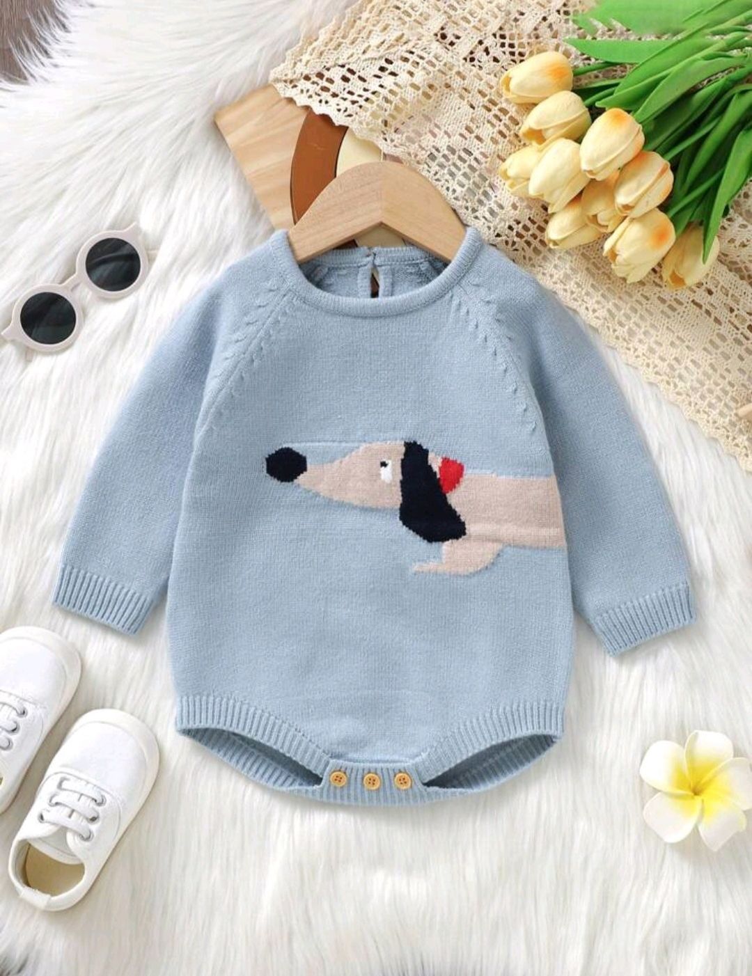 Blue Raglan Sleeve Knit Bodysuit (Age 6 - 9 months)