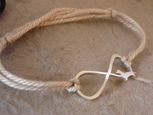 Sterling Silver Dachshund Infinity Bracelet - Beige