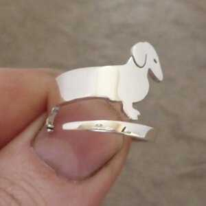Sterling Silver Dachshund Wrap Ring with Engraved letters