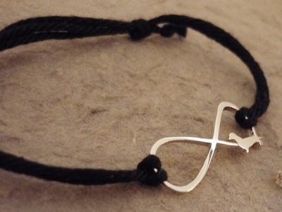 Sterling Silver Dachshund Infinity Bracelet - Black