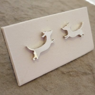 Sterling Silver Dachshund Earrings - Jumping