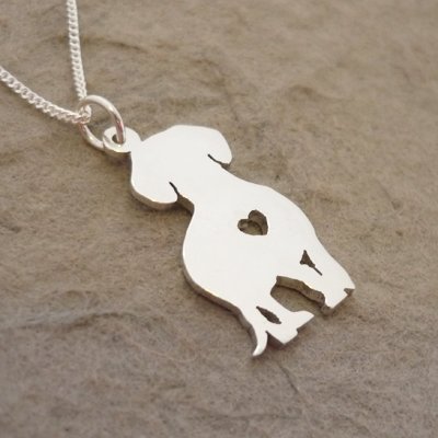 Sterling Silver Dachshund Pendant & Chain - Heart (front view)