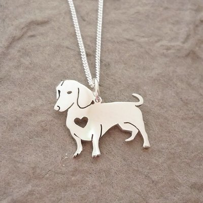Sterling Silver Dachshund Pendant & Chain - Heart (side view)