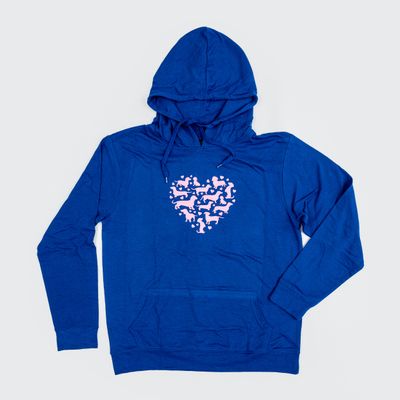 Hoodie - Blue with Pink Hearts - Large