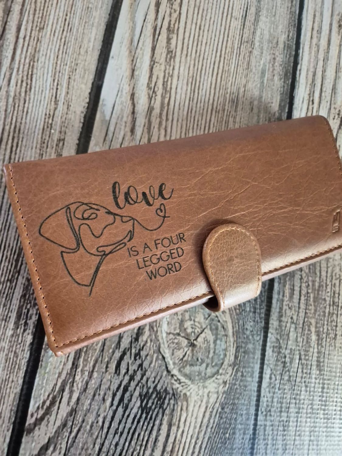 ​Exclusive engraved ladies Leather Wallet - Love is a four legged word - Dog 2
