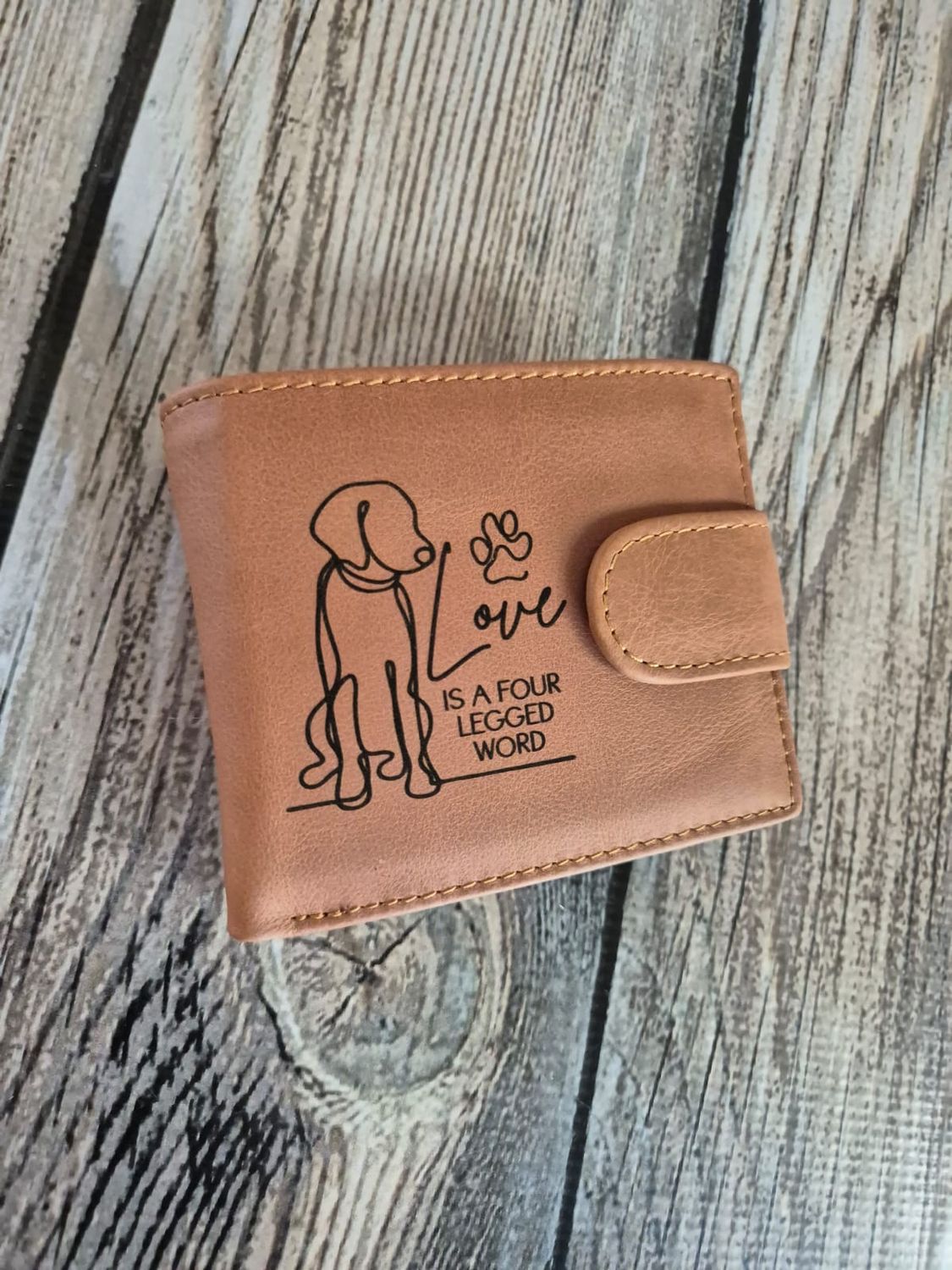 ​Exclusive engraved men's Leather Wallet - Love is a four Legged word