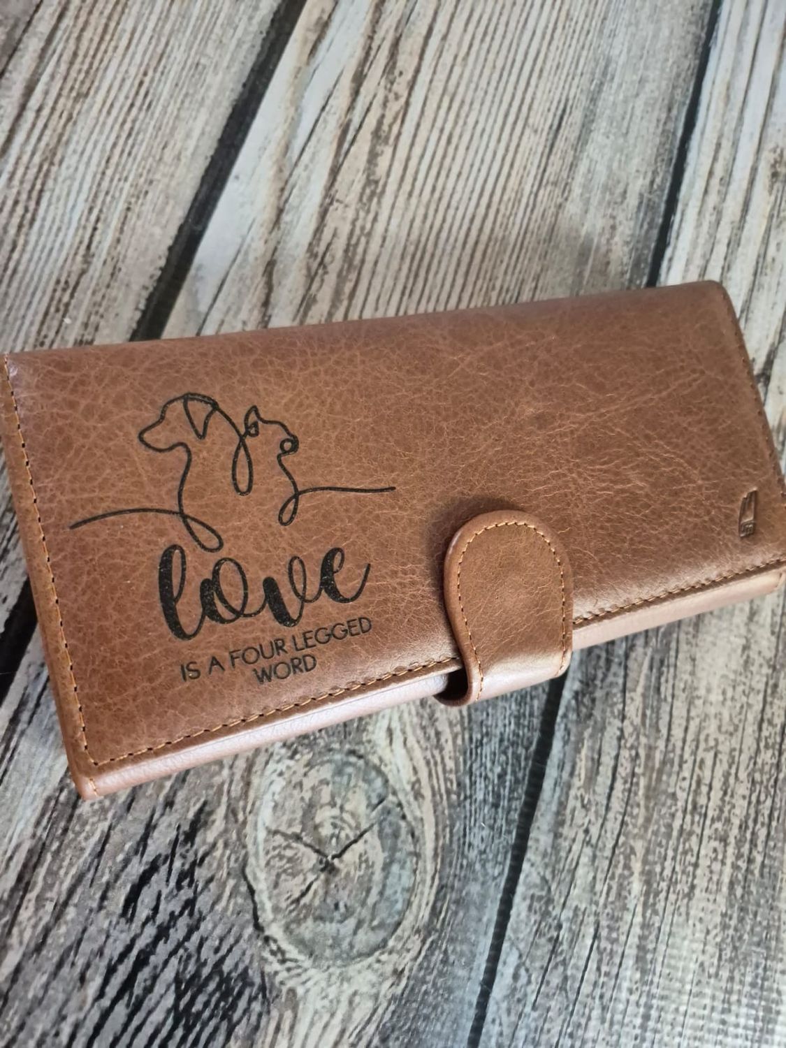​Exclusive engraved ladies Leather Wallet - Love is a four legged word - Cat & Dog