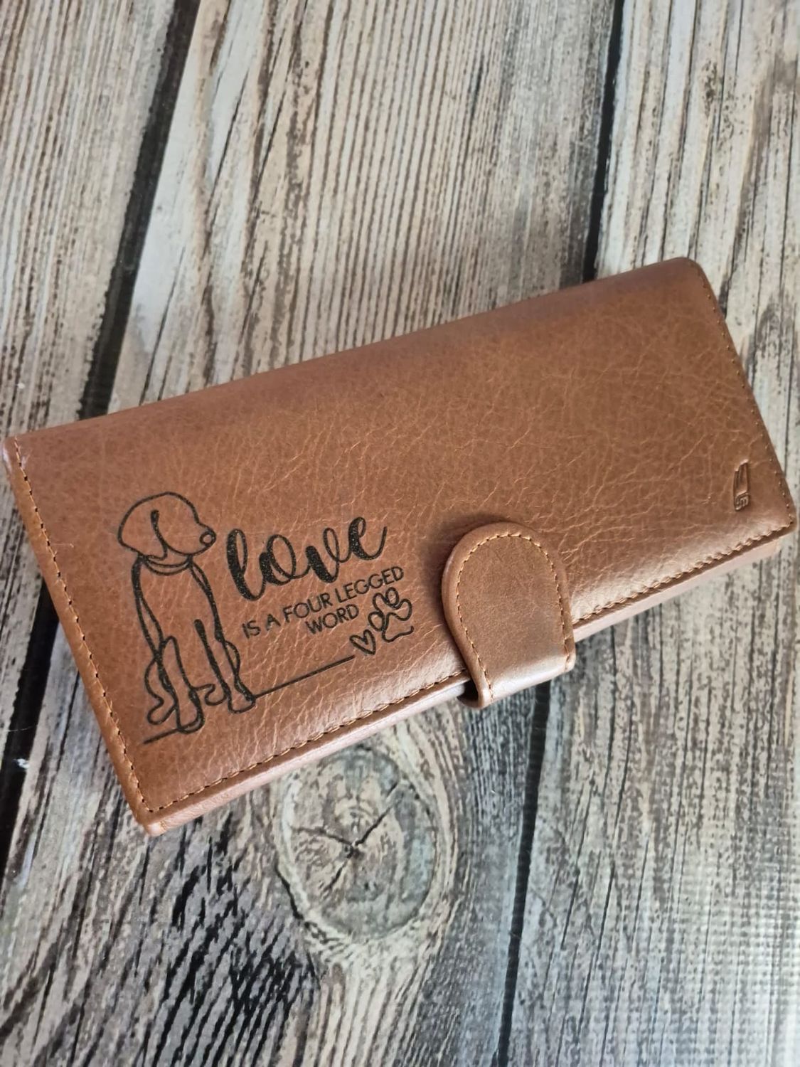 ​Exclusive engraved ladies Leather Wallet - Love is a four legged word - Dog 1