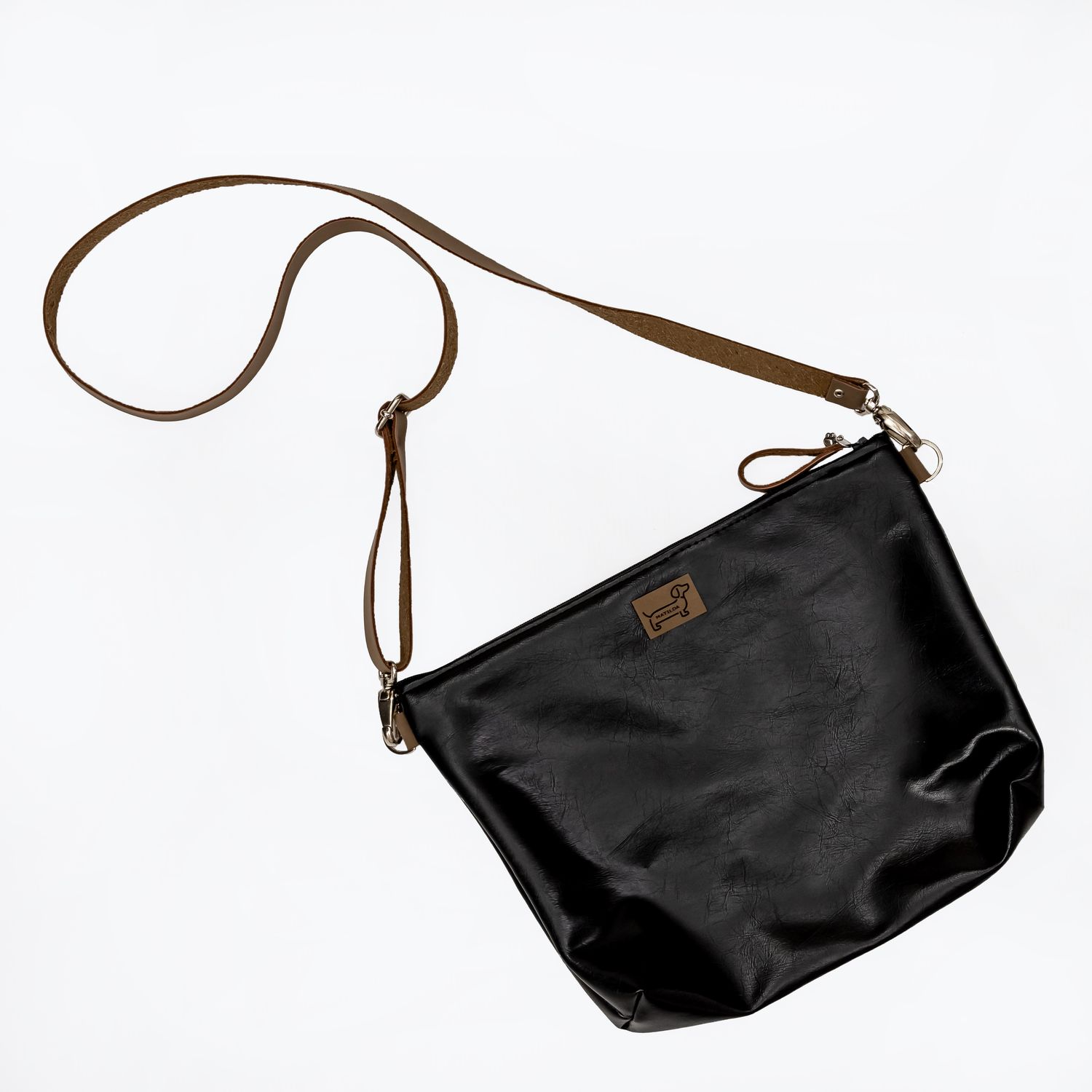 Black Faux Leather Sling Bag