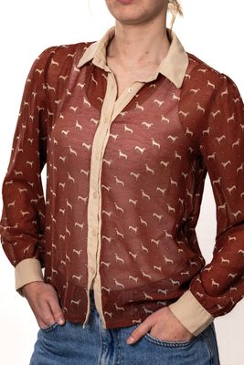 Miss Patina London Rust Coloured Blouse with Dog Print