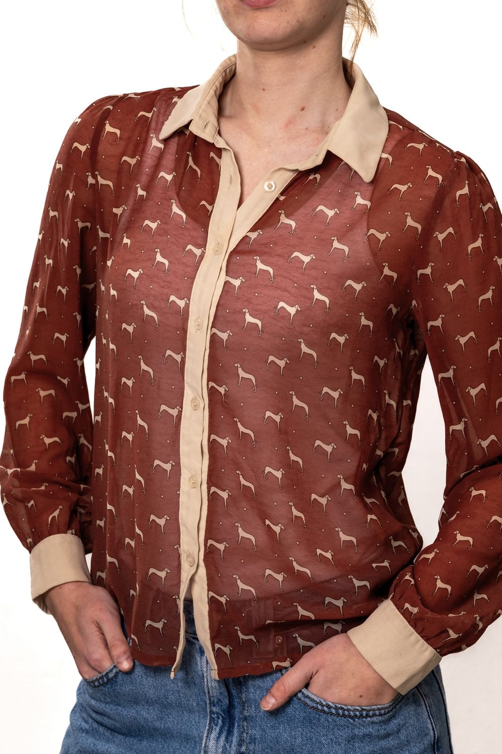 Miss Patina London Rust Coloured Blouse with Dog Print