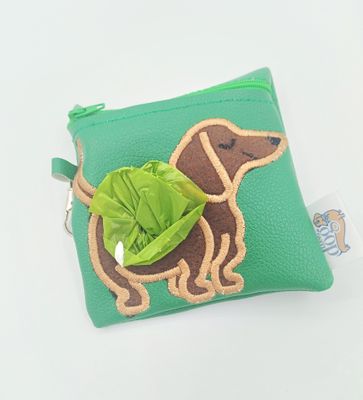 Doggie Poop Zipper Bag -  Dachshund - Green