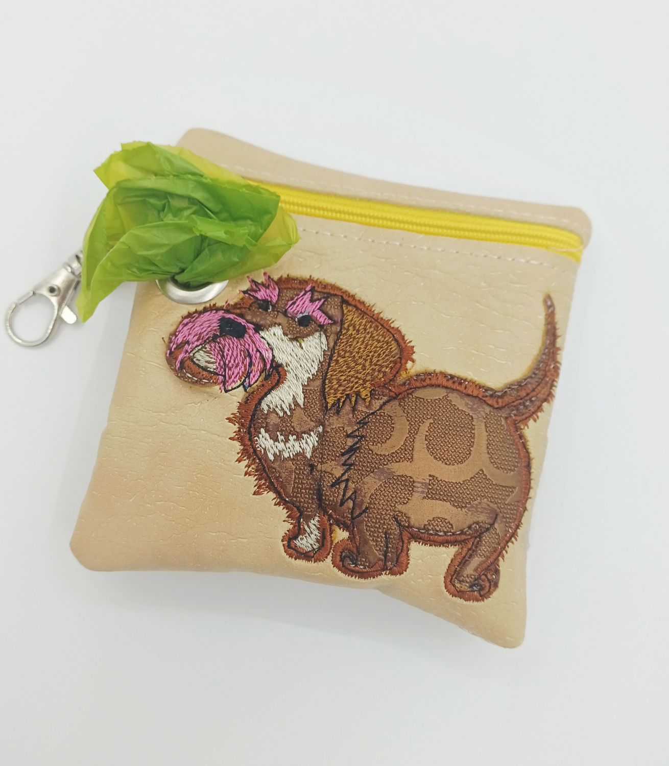 Doggie Poop Zipper Bag - Wire Haired Dachshund - Beige
