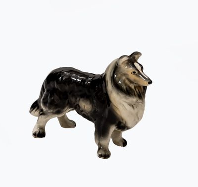 Vintage Ceramic Porcelain Collie Dog Glazed Figurine